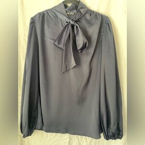 SHEIN Navy Bow Tie Blouse